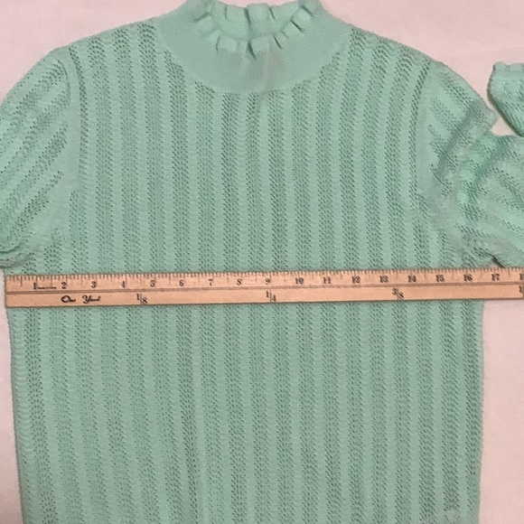 J. Crew Pointelle Ruffle Mock Neck Sweater Mint Green XS - Picture 8 of 10